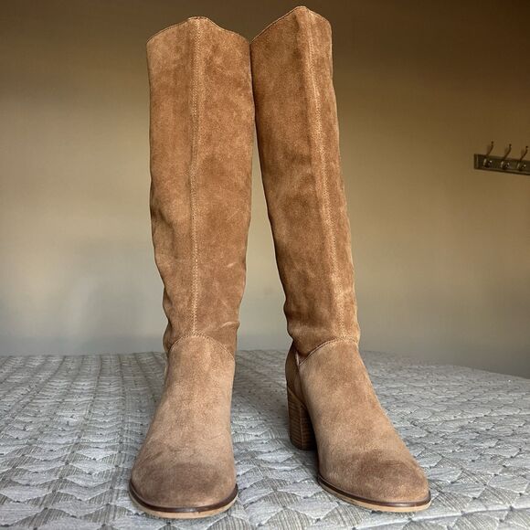 Frye & Co Phoebe Camel Suede Slouch Block Heel Tall Boots Women 11 M Classic - Picture 5 of 16